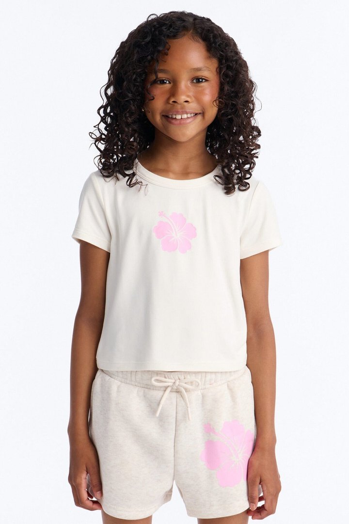 Mini Happily Hibiscus Short Set - Oatmeal