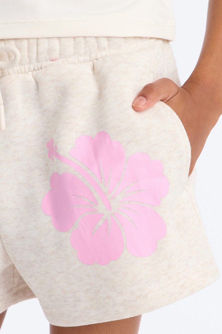 Mini Happily Hibiscus Short Set - Oatmeal