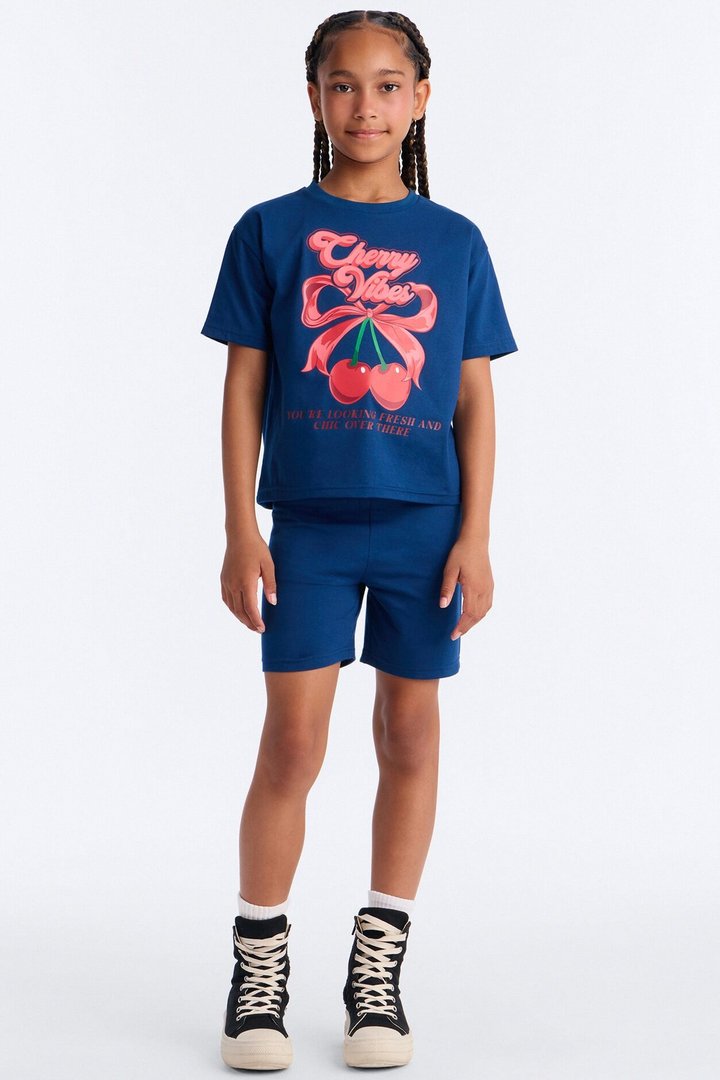Mini Cherry Vibes Short Set - Navy
