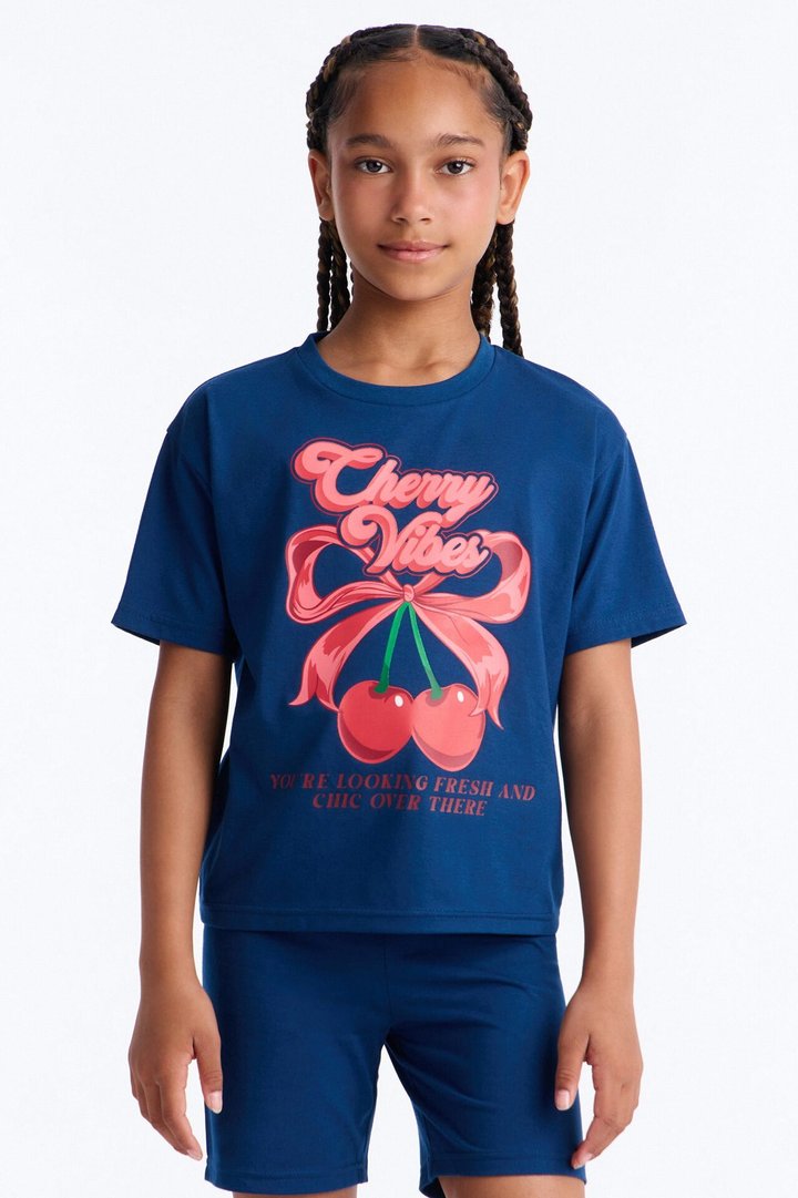 Mini Cherry Vibes Short Set - Navy