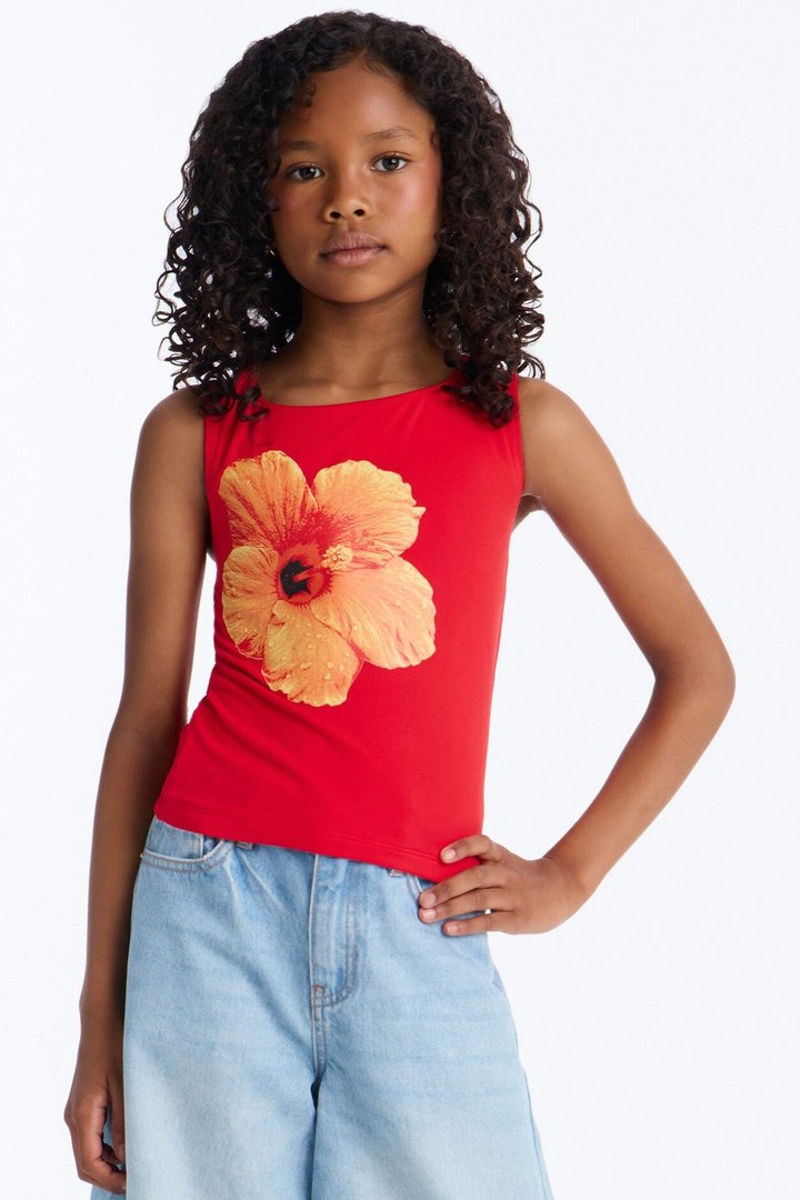 Mini Kailani Floral Tank Top - Red