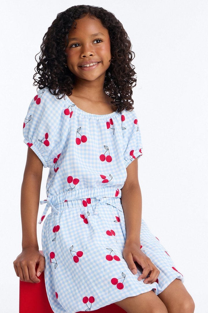 Mini Cherry Nice To Meet You Skirt Set - Blue/combo