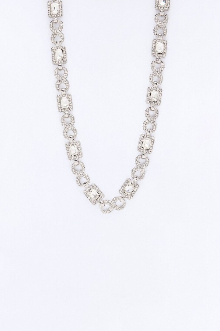 Iced Infinite Cluster Link Necklace - Silver