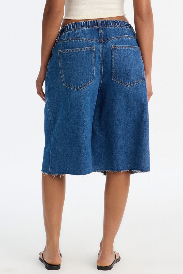 Metro Drapey Linen Denim Boxer Jorts - Medium Wash