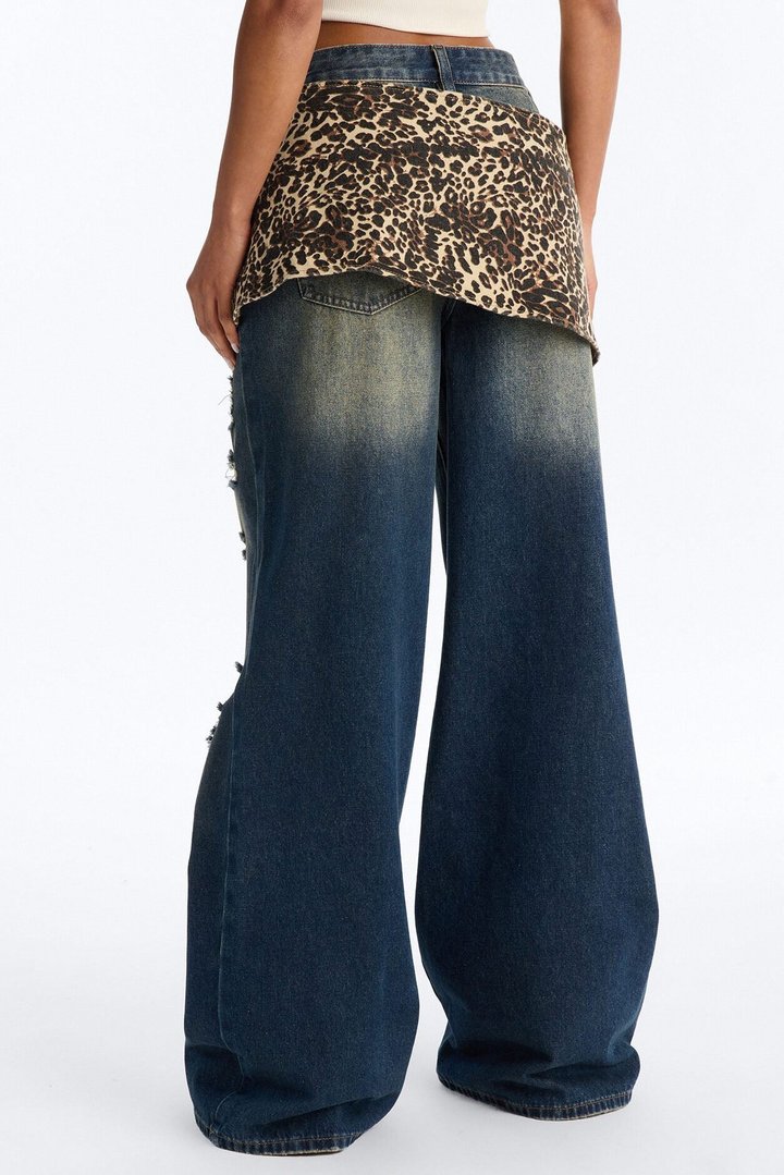 Wild Girl Belted Overlay Ripped Jeans - Dark Wash