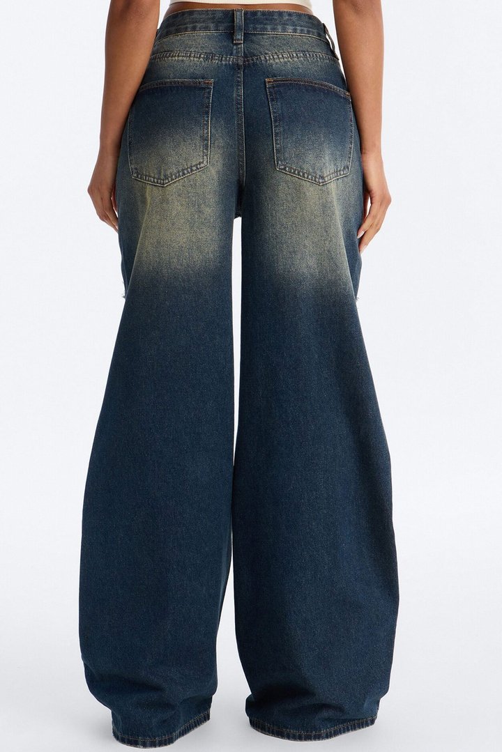Wild Girl Belted Overlay Ripped Jeans - Dark Wash