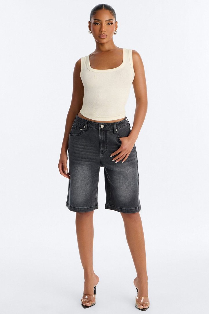 Around The Corner Denim Bermuda Shorts - Black