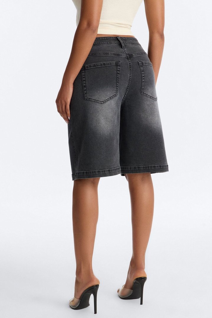 Around The Corner Denim Bermuda Shorts - Black