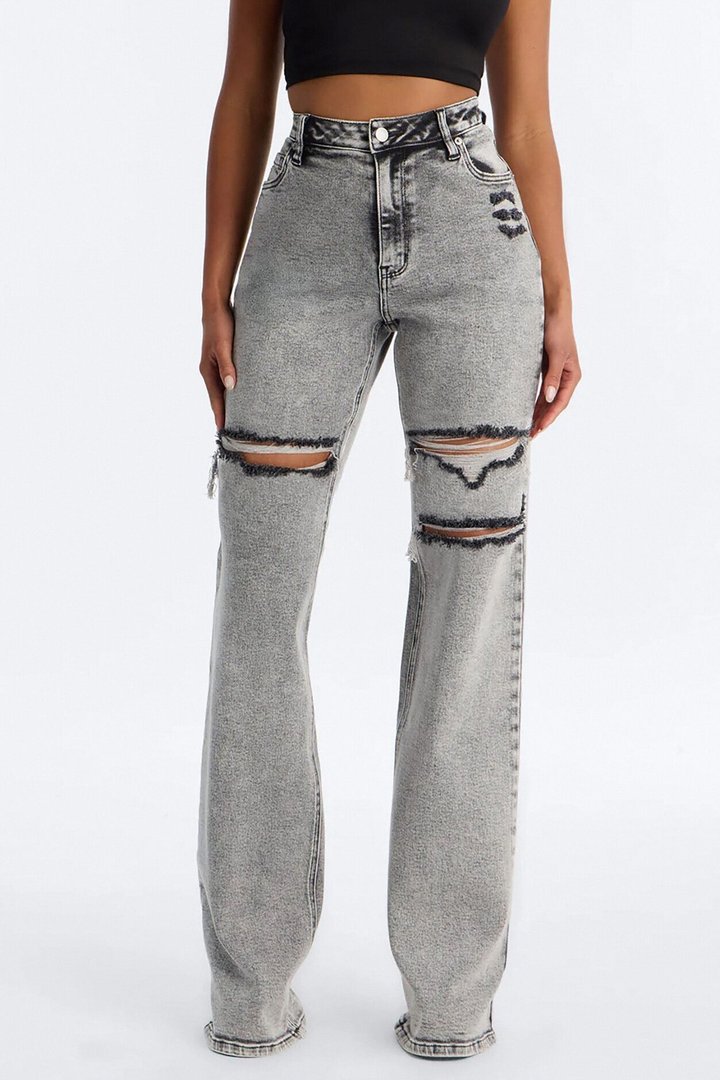 Tall Remi Ripped Stretch Baggy Jeans - Grey