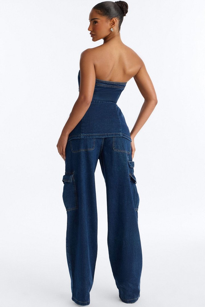 Kenny Denim Strapless Pant Set - Denim