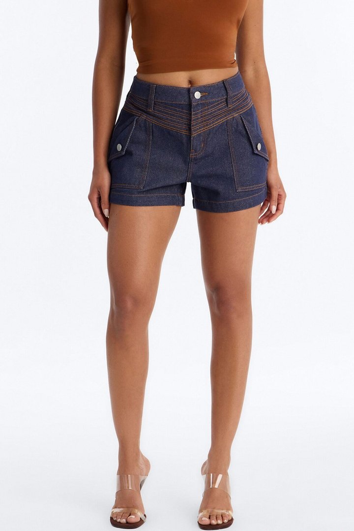 Heatwave Honey High Rise Denim Shorts - Dark Denim