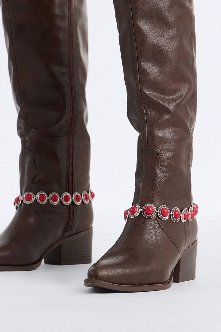 Dusty Trail Jeweled Boot Chain 2 Pack - Silver/Red