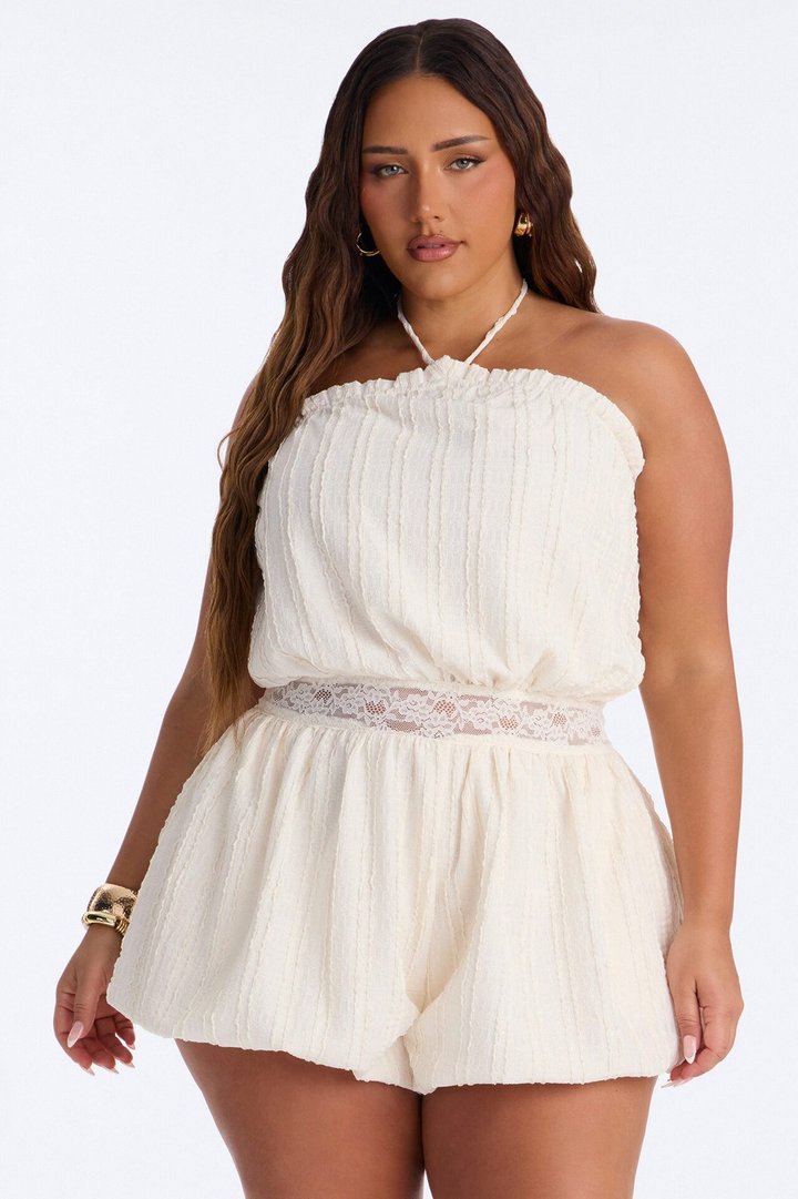 Lana Lace Trim Bubble Romper - Cream