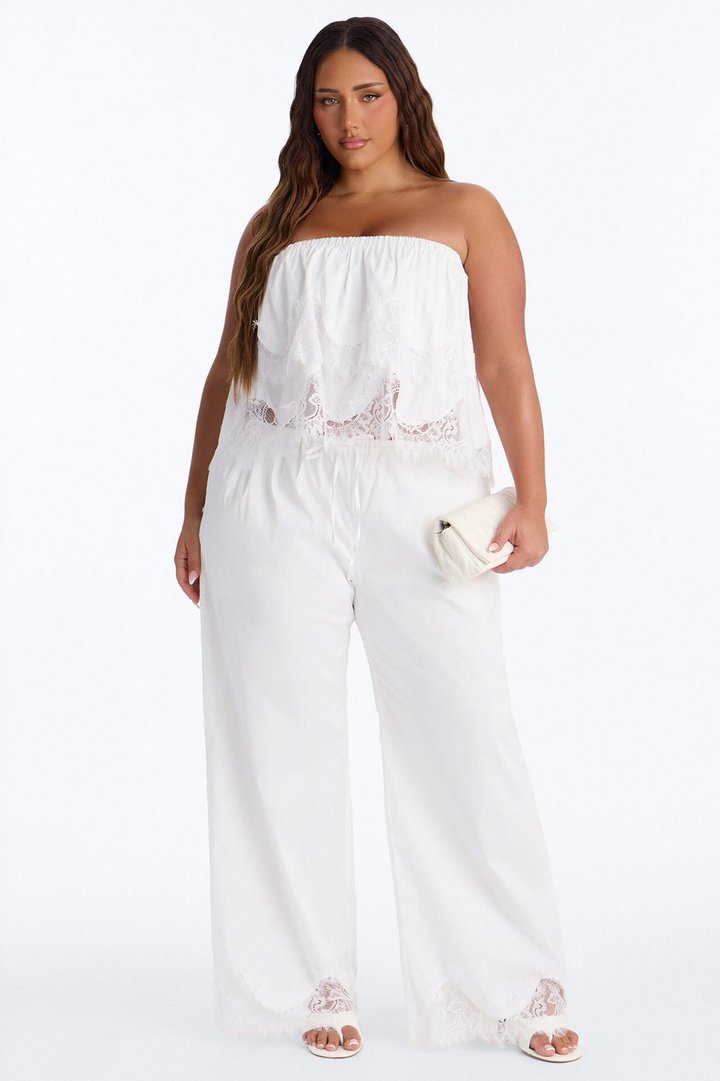 Noelle Poplin Lace Pant Set - White