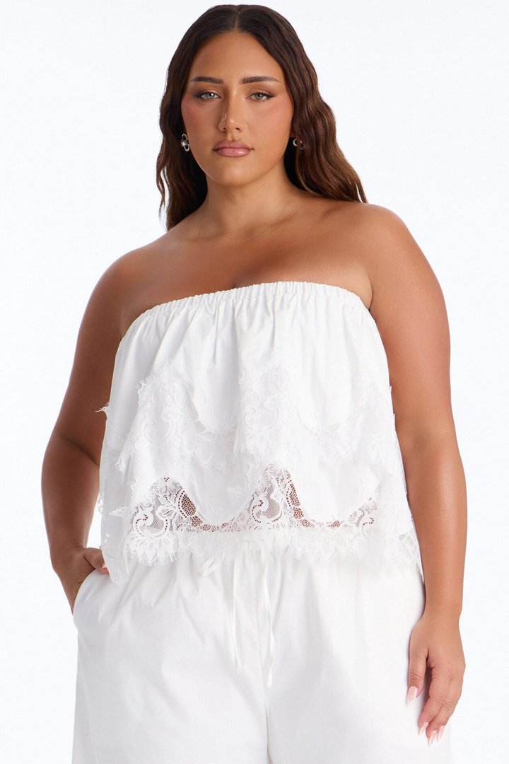 Noelle Poplin Lace Pant Set - White