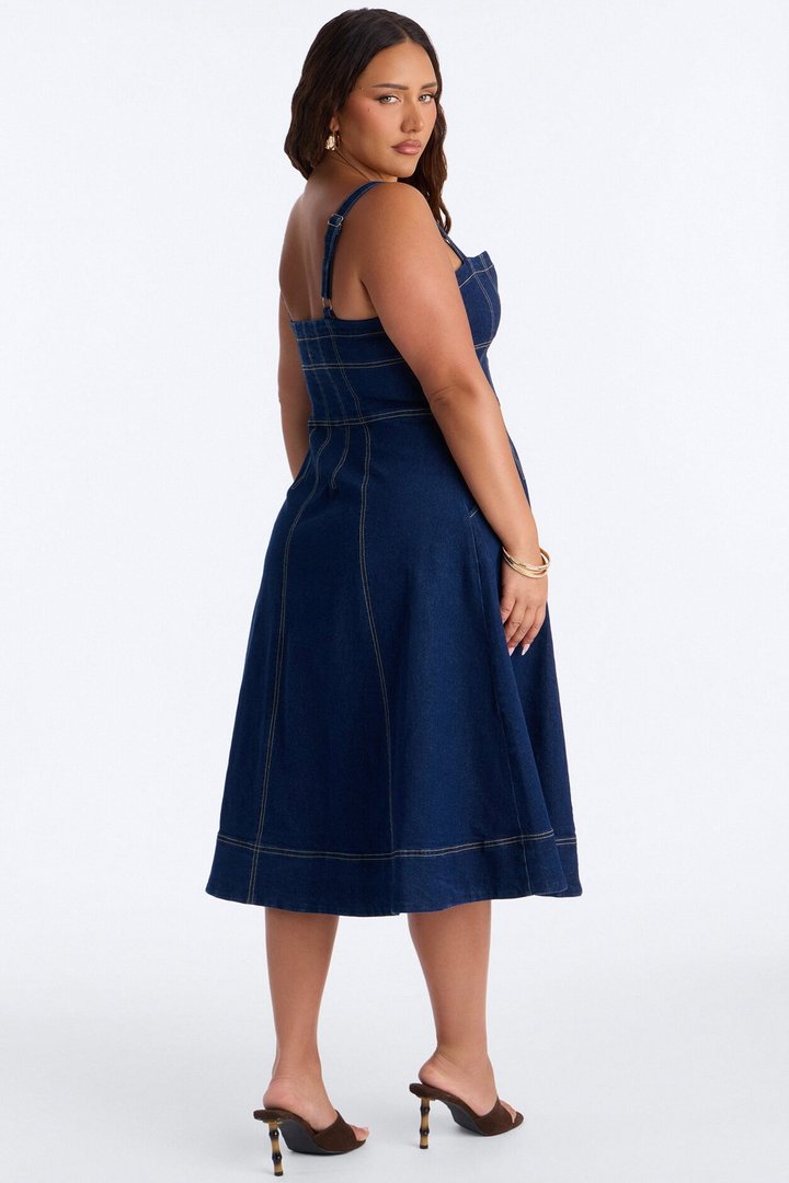 Romi Denim Midi Dress - Dark Wash