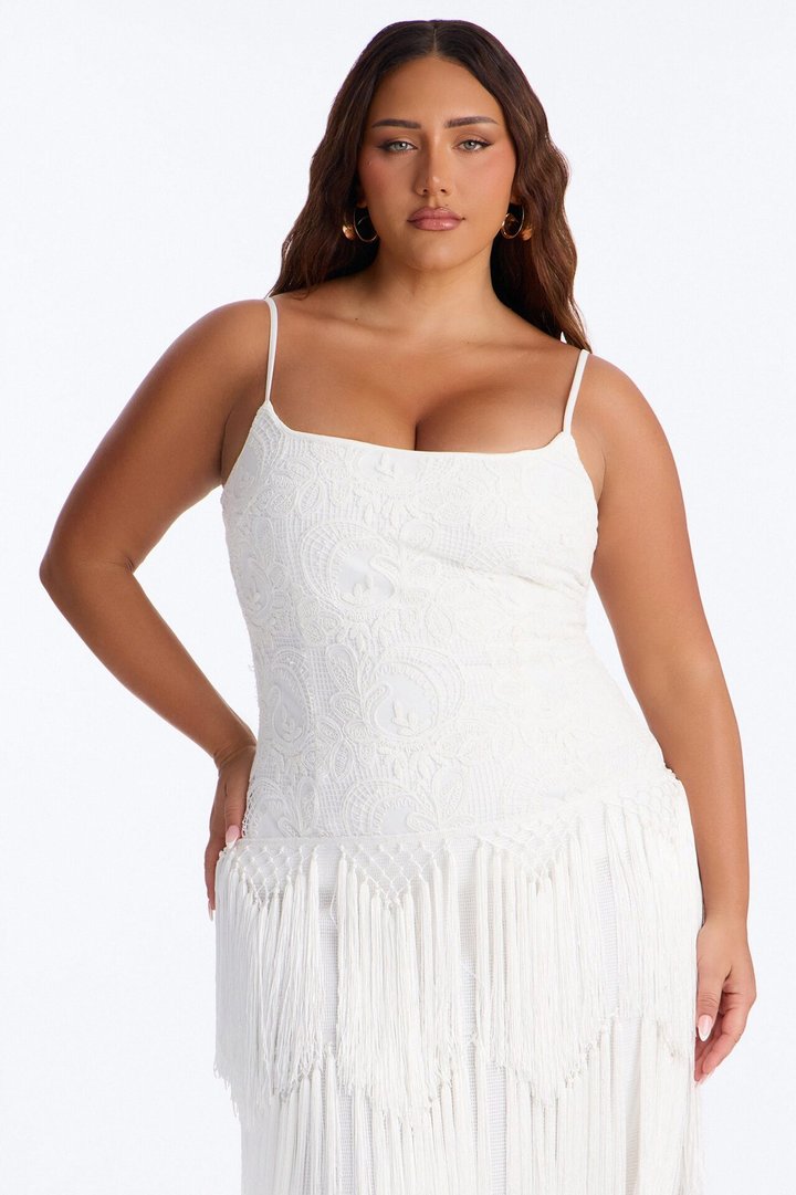 Elsa Fringe Lace Maxi Dress - White