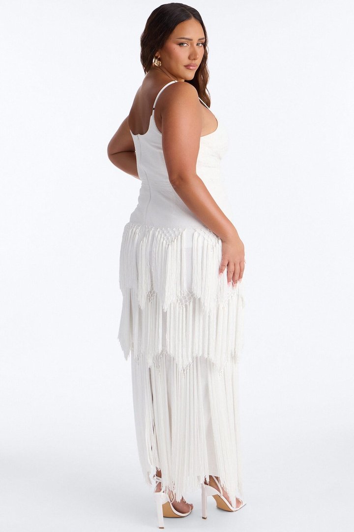 Elsa Fringe Lace Maxi Dress - White