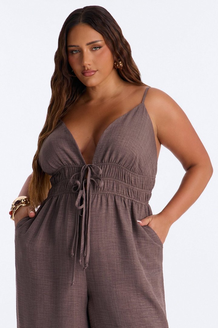 Chic To Brunch Wide Leg Jumpsuit - Brown
