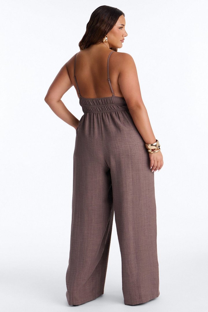 Chic To Brunch Wide Leg Jumpsuit - Brown