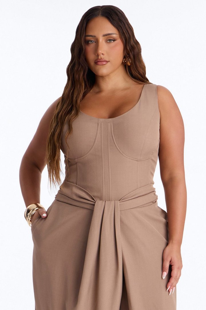Jessa Twist Front Wide Leg Jumpsuit - Taupe