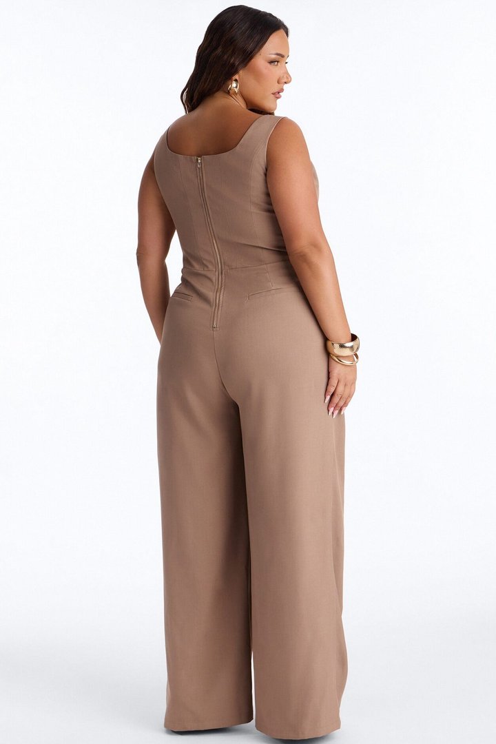 Jessa Twist Front Wide Leg Jumpsuit - Taupe