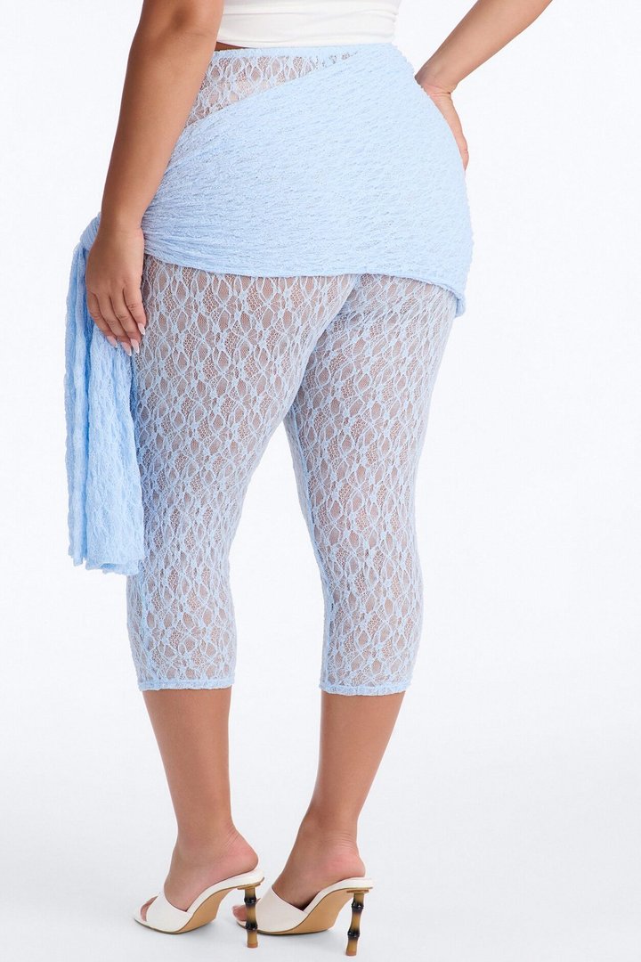 Emory Draped Tie Lace Capri Legging - Light Blue
