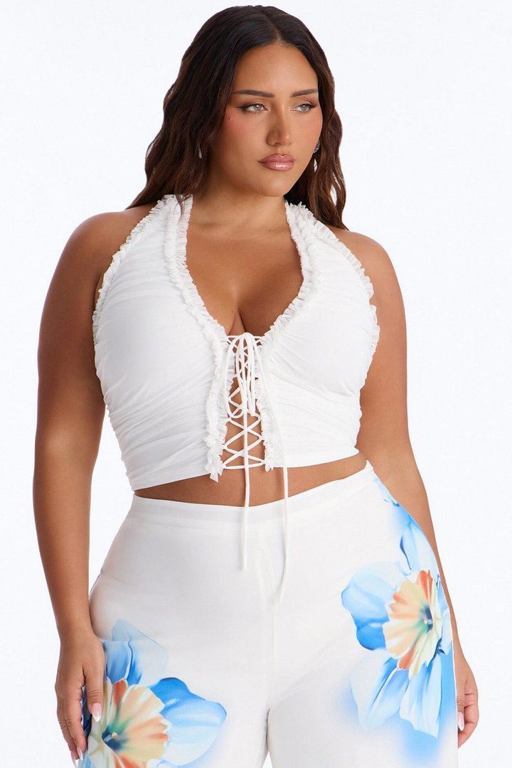 Malibu Honey Lace Up Halter Top - White