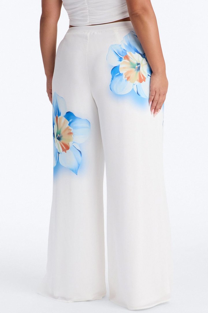 Kelly High Rise Floral Print Wide Leg Pant - White/combo