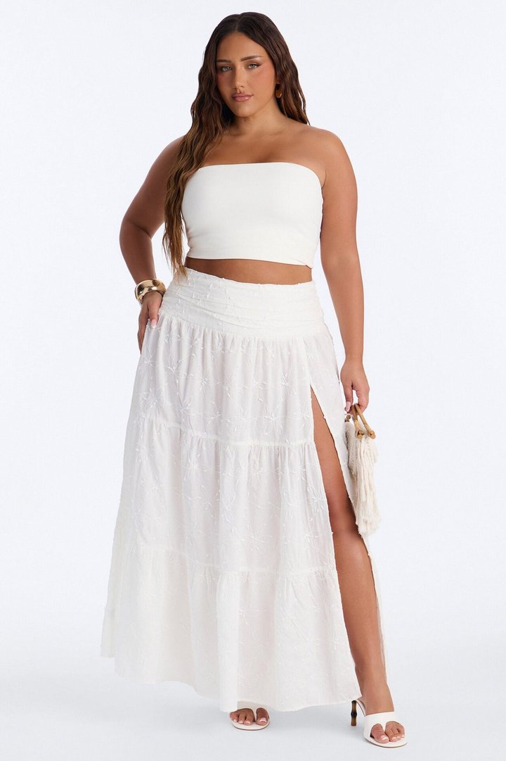 Maisie Floral Embroidered Maxi Skirt - White