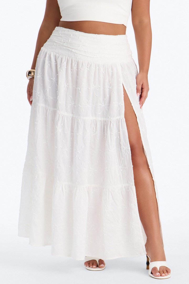 Maisie Floral Embroidered Maxi Skirt - White