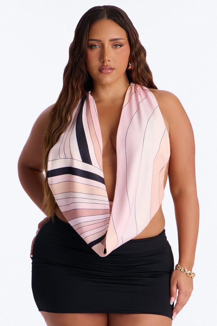 Santorini Summer Cowl Neck Halter Top - Pink/combo
