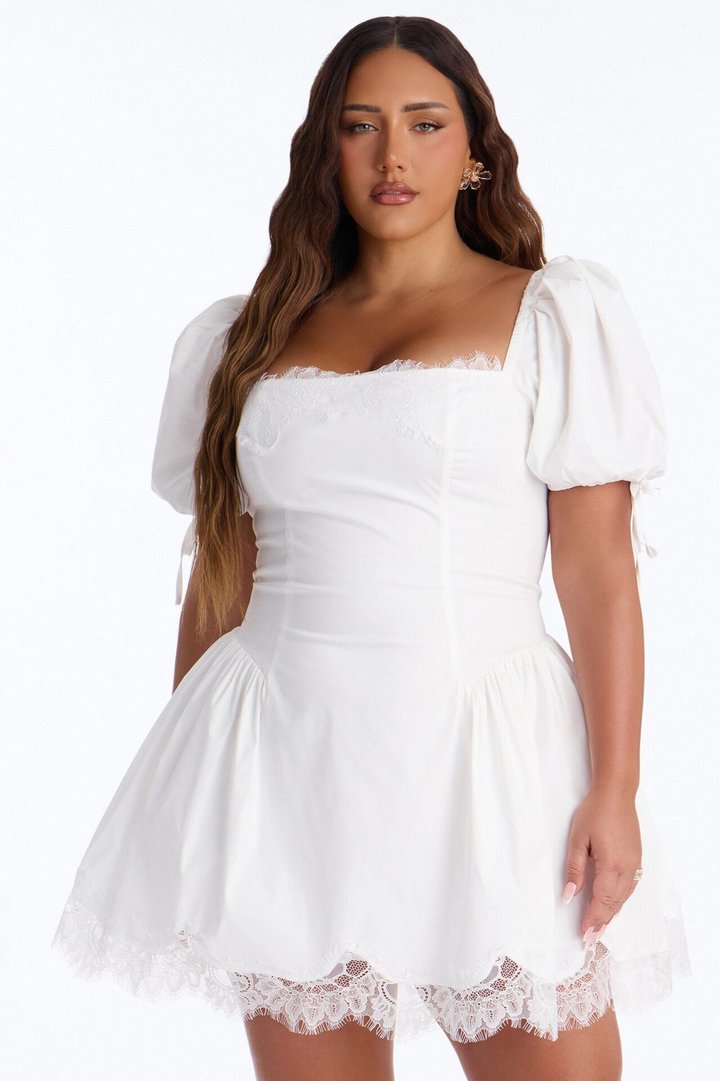 Noelle Poplin Lace Mini Dress - White