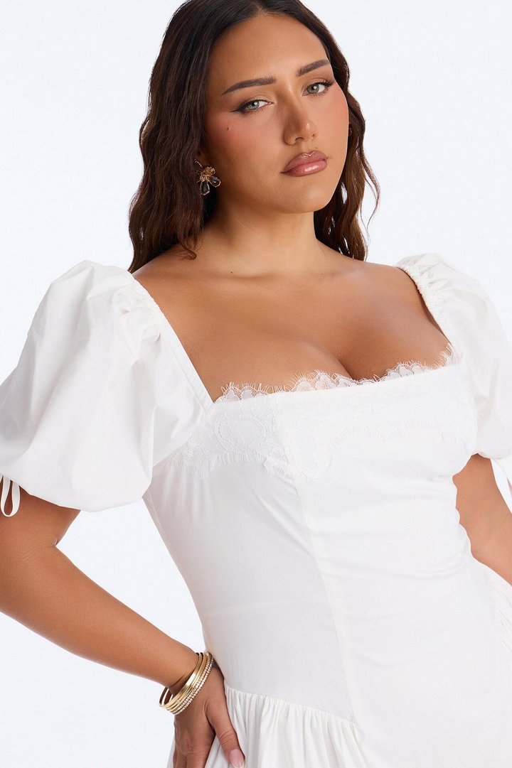 Noelle Poplin Lace Mini Dress - White