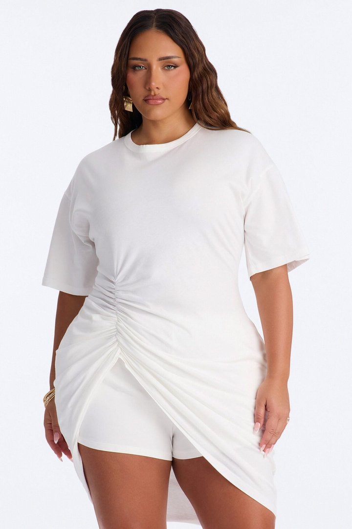 Refined Effect Ruched Short Set - White