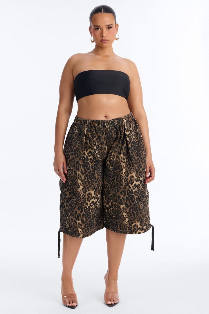 Carter Twill Cargo Bubble Hem Bermuda Short - Leopard