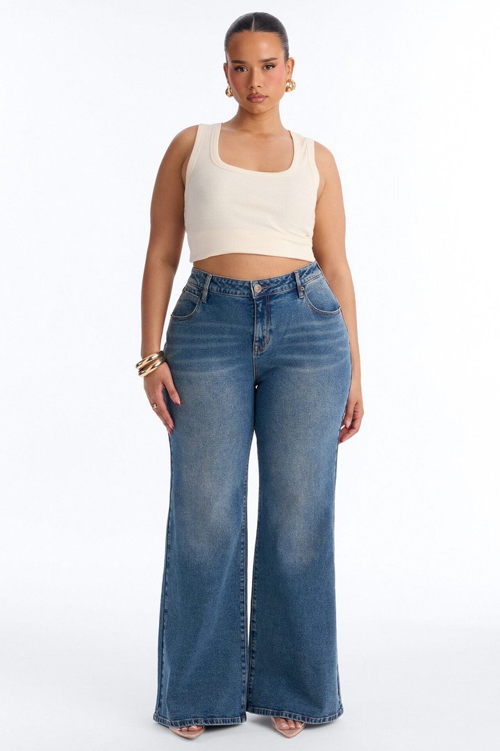 Between Takes Stretch Loose Flare Jeans - Dark Wash