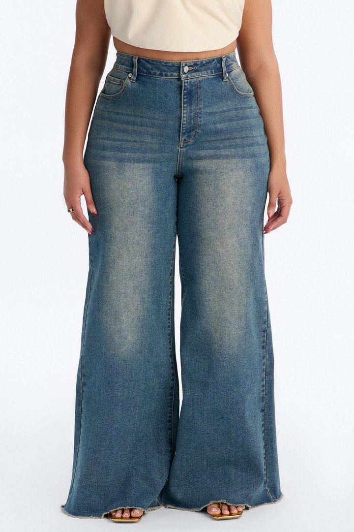City Girl Stretch Wide Leg Jeans - Vintage Wash