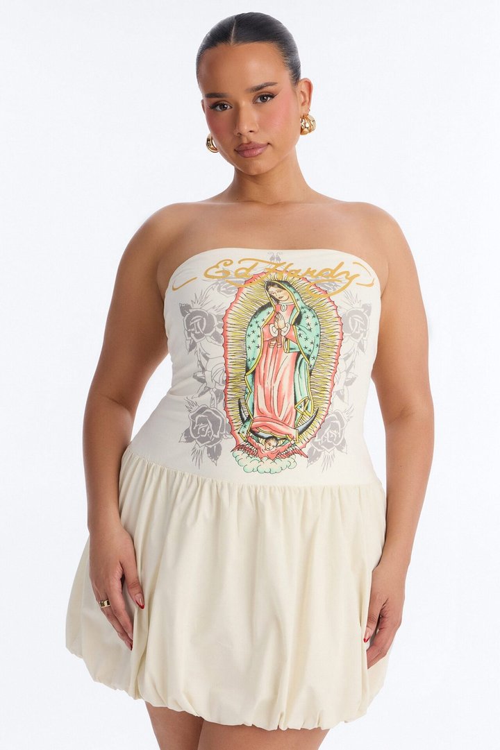 Ed Hardy Mother Mary Bubble Mini Dress - Ivory