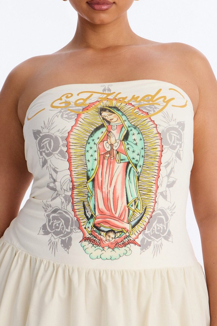 Ed Hardy Mother Mary Bubble Mini Dress - Ivory