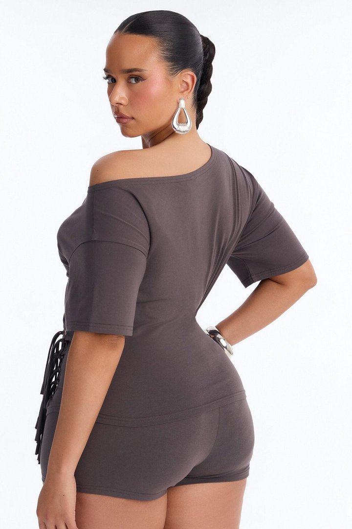 Audrey Cut Out Biker Short Set - Charcoal