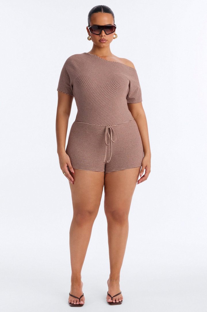 Sunny Side Striped Romper - Chocolate