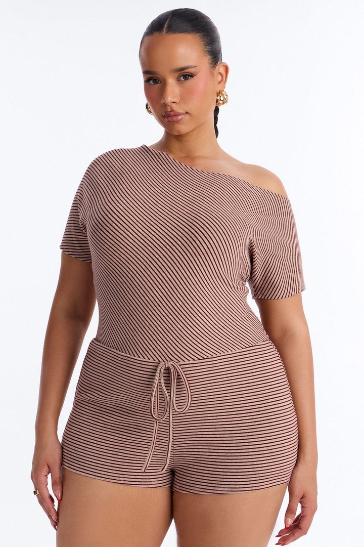 Sunny Side Striped Romper - Chocolate