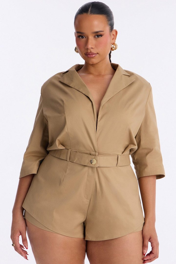 Freya Plunge Romper - Khaki