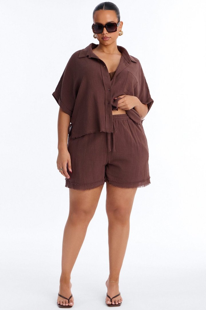 Easy Breezy Linen Short Set - Brown