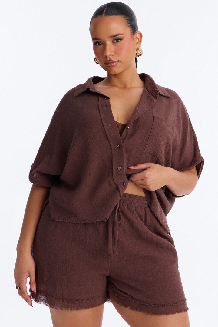 Easy Breezy Linen Short Set - Brown