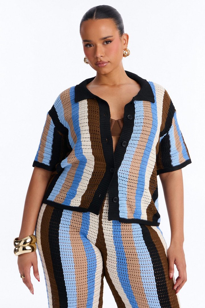 Lisa Crochet Wide Leg Pant Set - Blue/combo