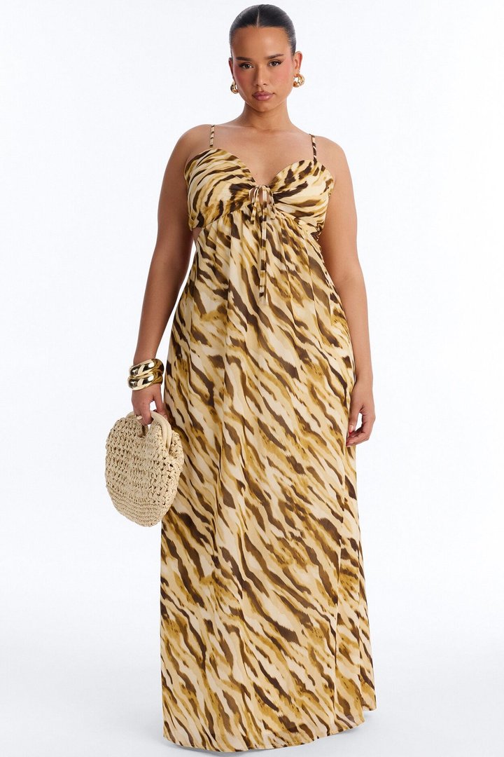 Boardwalk Babe Chiffon Maxi Dress - Mustard/combo