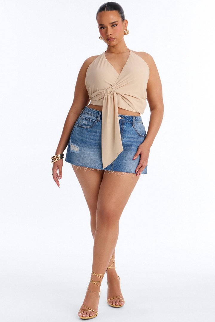 On My Terms Surplice Neck Chiffon Halter Top - Cream
