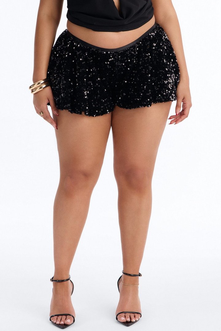 Sitting Pretty Low Rise Flowy Sequin Micro Short - Black